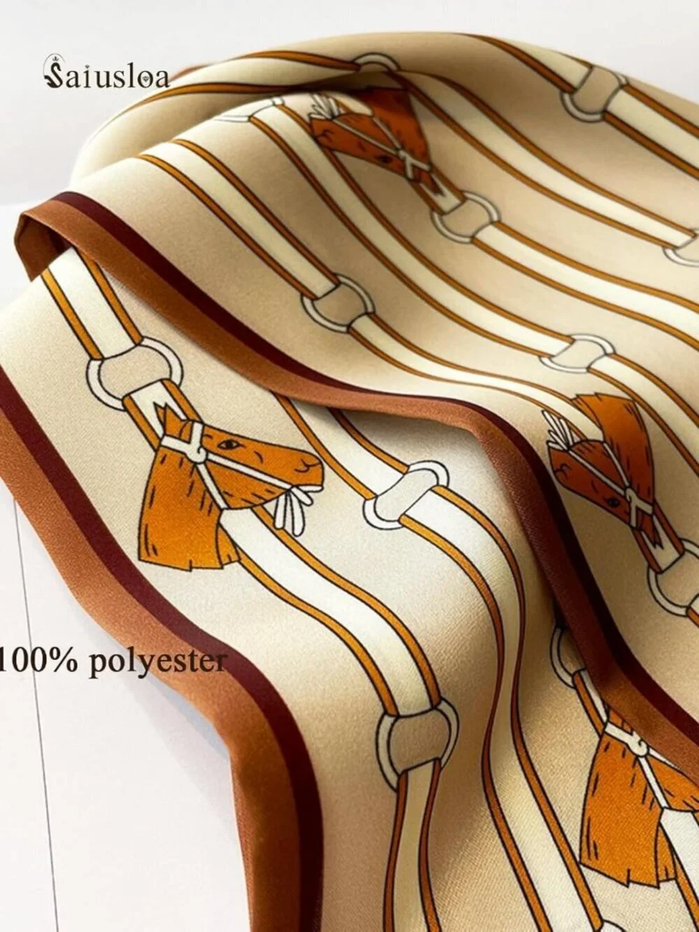 Women's Brown Saddle Head Scarves Long Skinny Silky Hair Bags Scarf